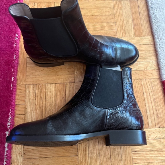 New Italian leather black croc print boots - Picture 2 of 4